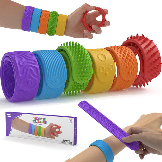 Textured Slap Bracelets for Kids&Adults,6Pcs Fidget Bracelet Stress Relief Sensory Toys for Kids with Autism ADHD Anxiety Aid, Classroom Rewards, Stocking Fillers for Teenage Girls Boys Gift