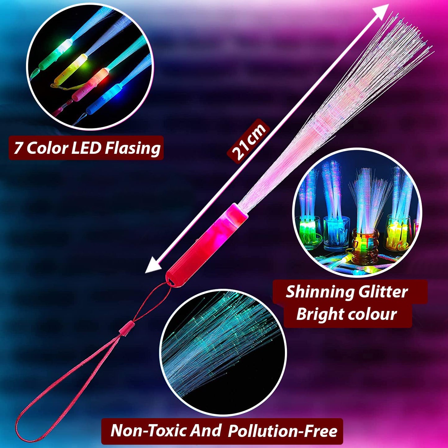 Pack Of 6 Fibre Optic Wands For Kids, Flashing Wands Kids-Light Up Wands For Kids 3 Modes Light Up Colorful 7 Blinking Colours In The Dark Wands Sticks, Glow Wands For Kids, Birthday, Party Favours