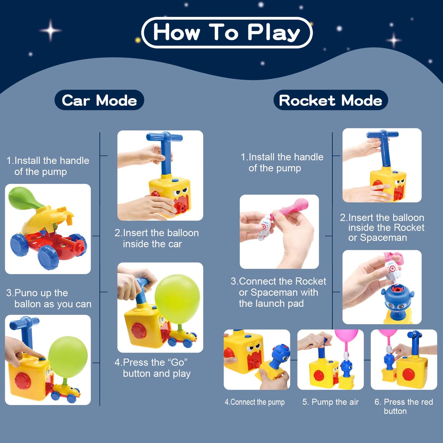 BAKAM Toddler Toys 3-4 for Boys Girls, Balloon Launcher & Powered Car Set, Pump Cars Racer Kit for Kids 3-5 (Monster)