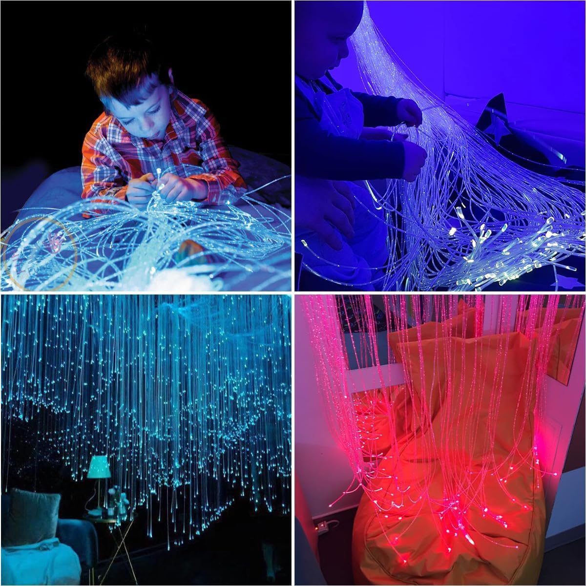 Callsky Sensory Lights 16W Fiber Optic Curtain Lights for Sensory Room/Autistic Kids,APP+Twinkle+Sound Activated Light Engine,Tough and Durable (3*0.75) Sparkle Flash Point Cables, 50pcs*6.5ft+Remote
