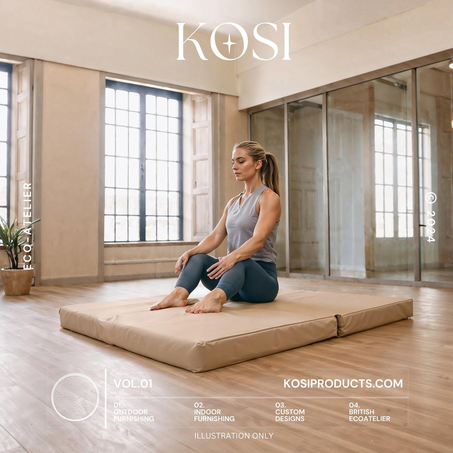 Bi Fold Crash Mat, Two Fold Gym Mat for Landing, Tumbling, Yoga Crashing Falling [100cm x 100cm, Beige]