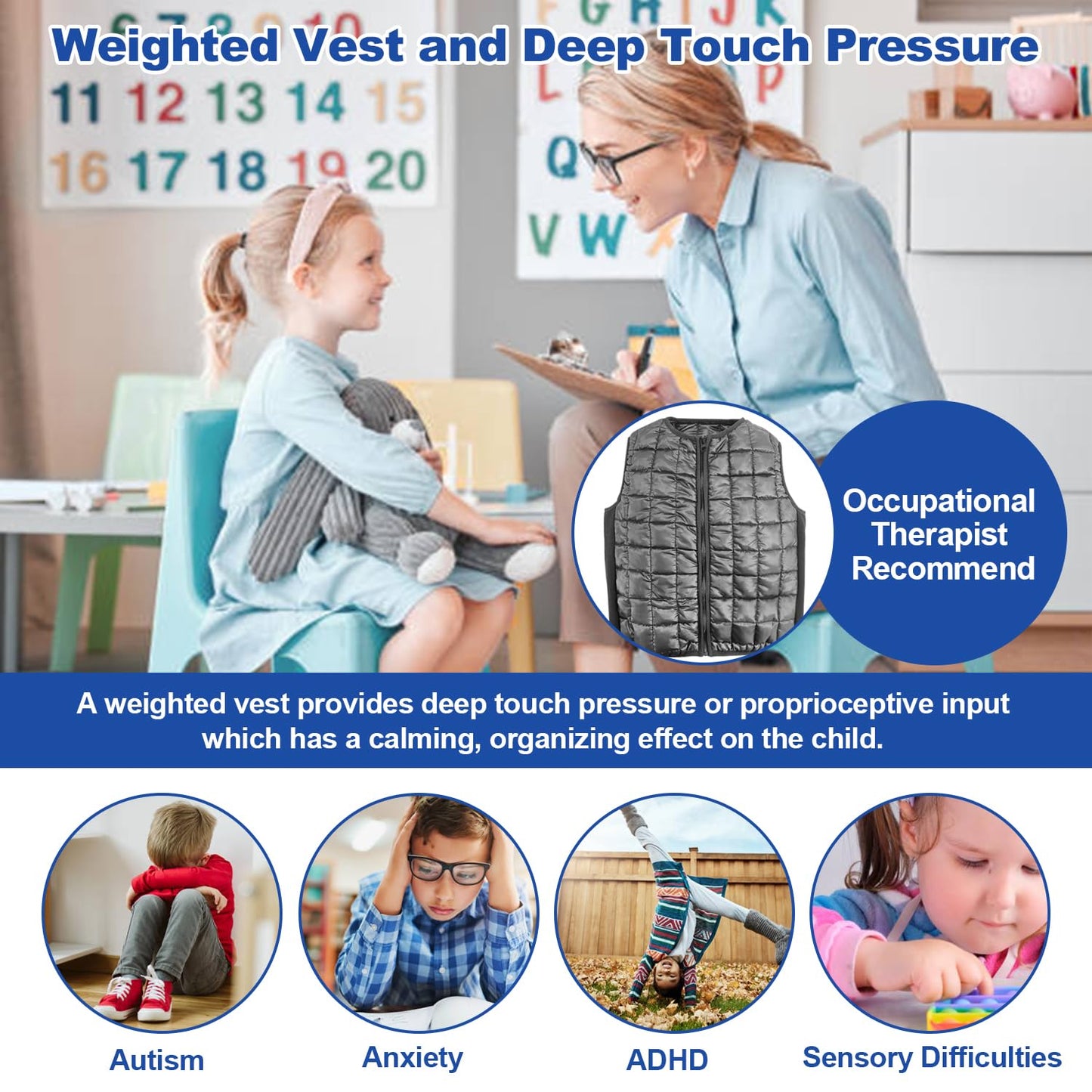 Weighted Vest for Kids with Sensory Issues, Sensory Compression Vest for Children with Processing Disorders and Calming (Small-2lbs)