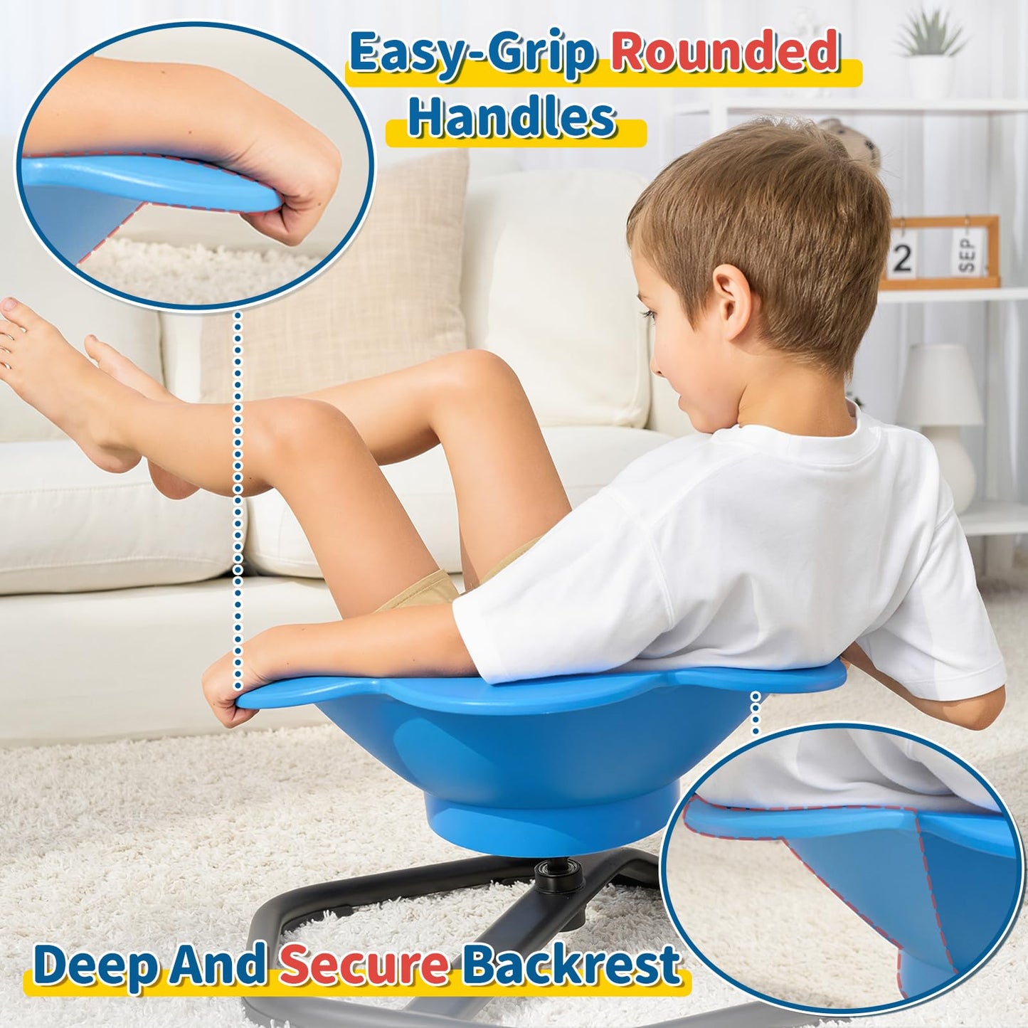 KidBloom Spinning Chair for Autism, Floral Seat Sensory Toys, ADHD Sensory Chair with Back Support, 360° Comfort Wrap Autism Sensory Equipment