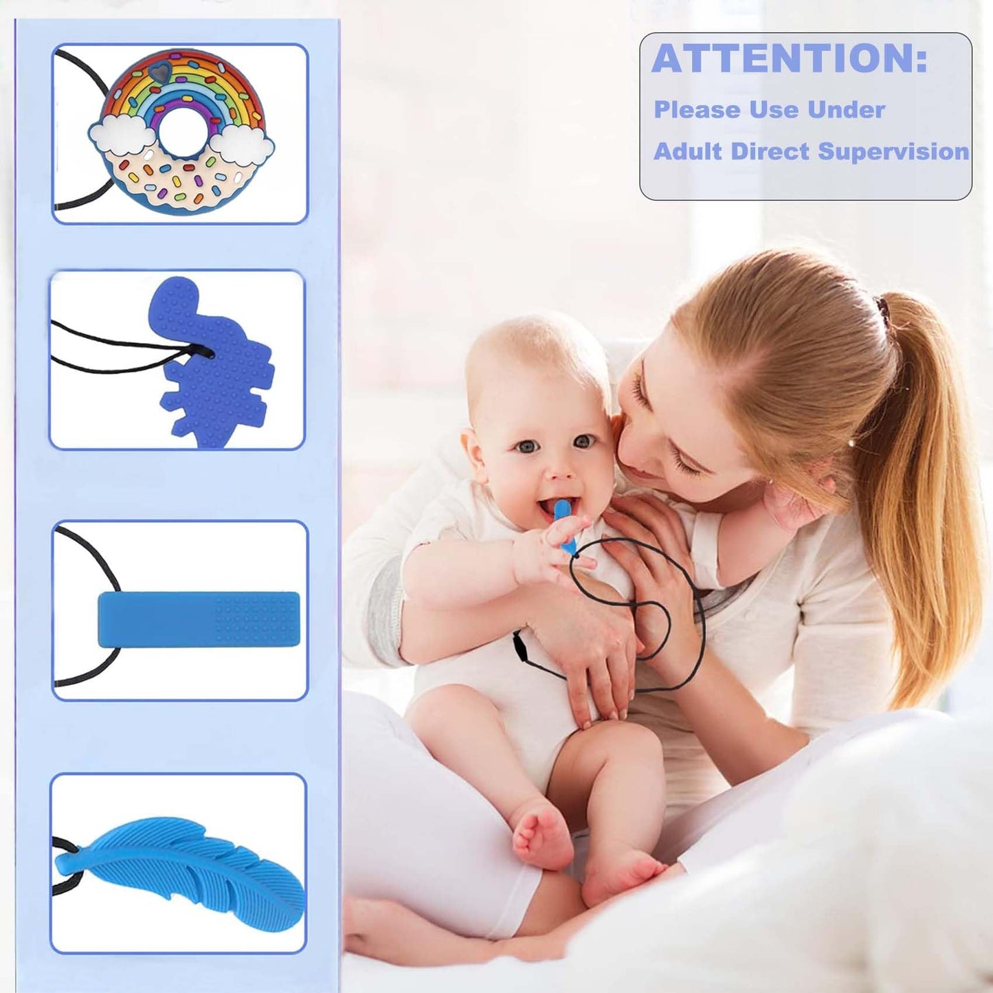 6 PCS Sensory Chew Necklace - Chew Toys for Autistic Children Safety Food Grade Silicone for Kids Toddlers ADHD, Autistic, Biting Needs, Chew Pendant Toy with Adjustable Buckle