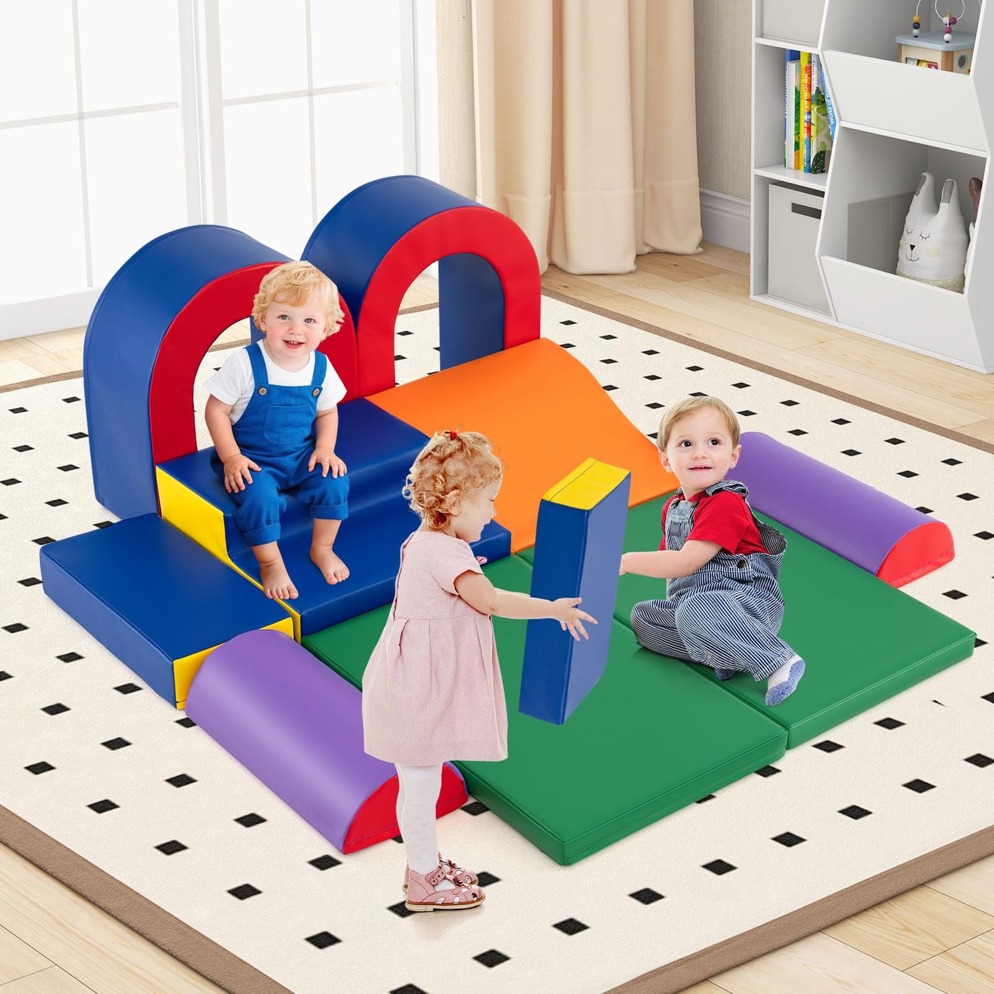 COSTWAY Kids Soft Play Set, 10 Pieces Baby Foam Climbing Blocks with Waterproof PU Leather, Indoor Toddler Climb and Crawl Activity Playset for Sensory Motor Skills