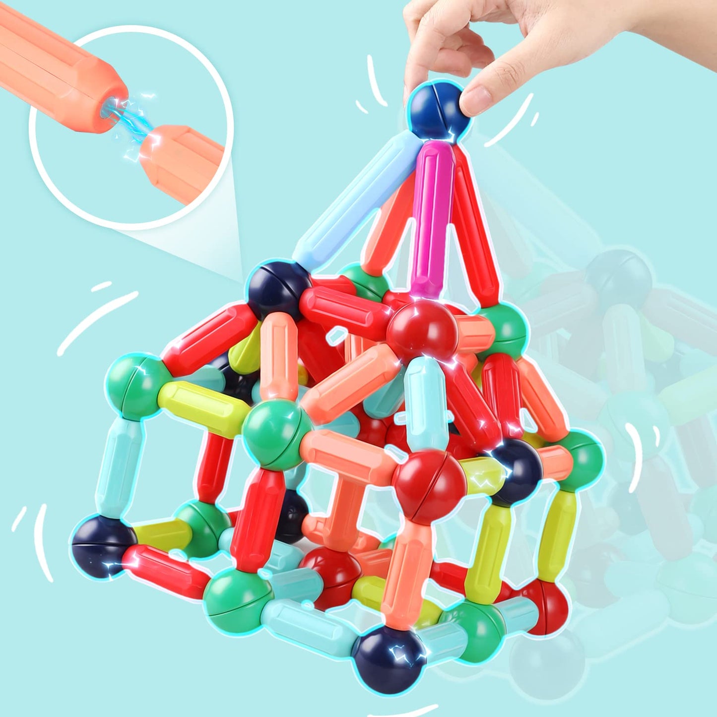 BAKAM Magnetic Building Blocks for Kids Ages 4-8, STEM Construction Toys for Boys and Girls