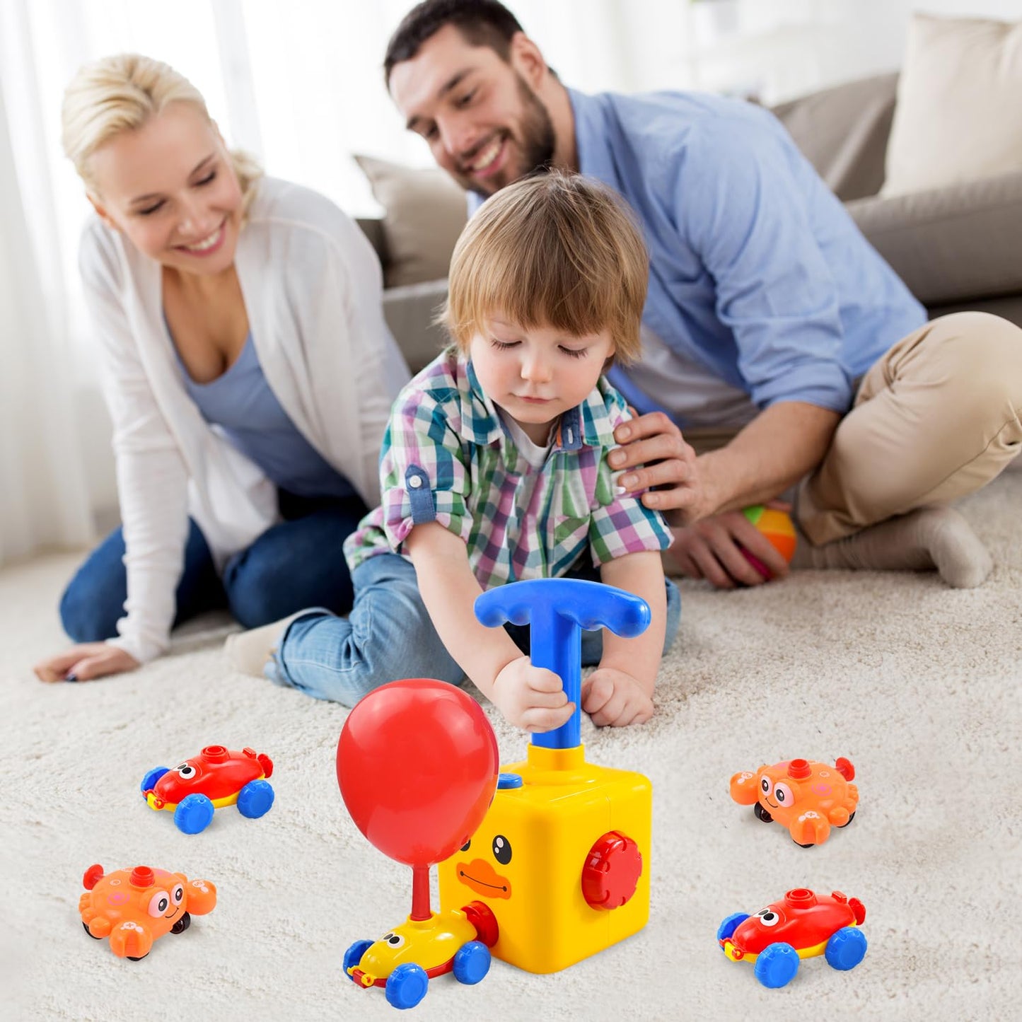 BAKAM Toddler Toys 3-4 for Boys Girls, Balloon Launcher & Powered Car Set, Pump Cars Racer Kit for Kids 3-5 (Monster)
