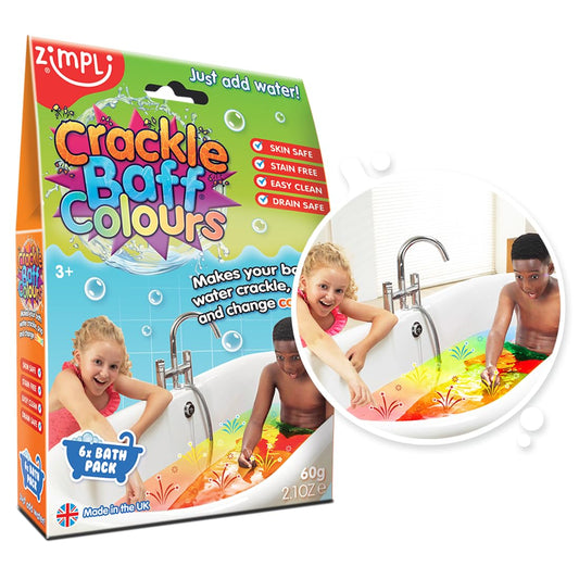 ZIMPLI - Crackle Baff Colours, 6 Bath Pack, Magically makes your water Crackle, Pop & Change Colour, Educational & Learning Toy, Sensory Play for all ages