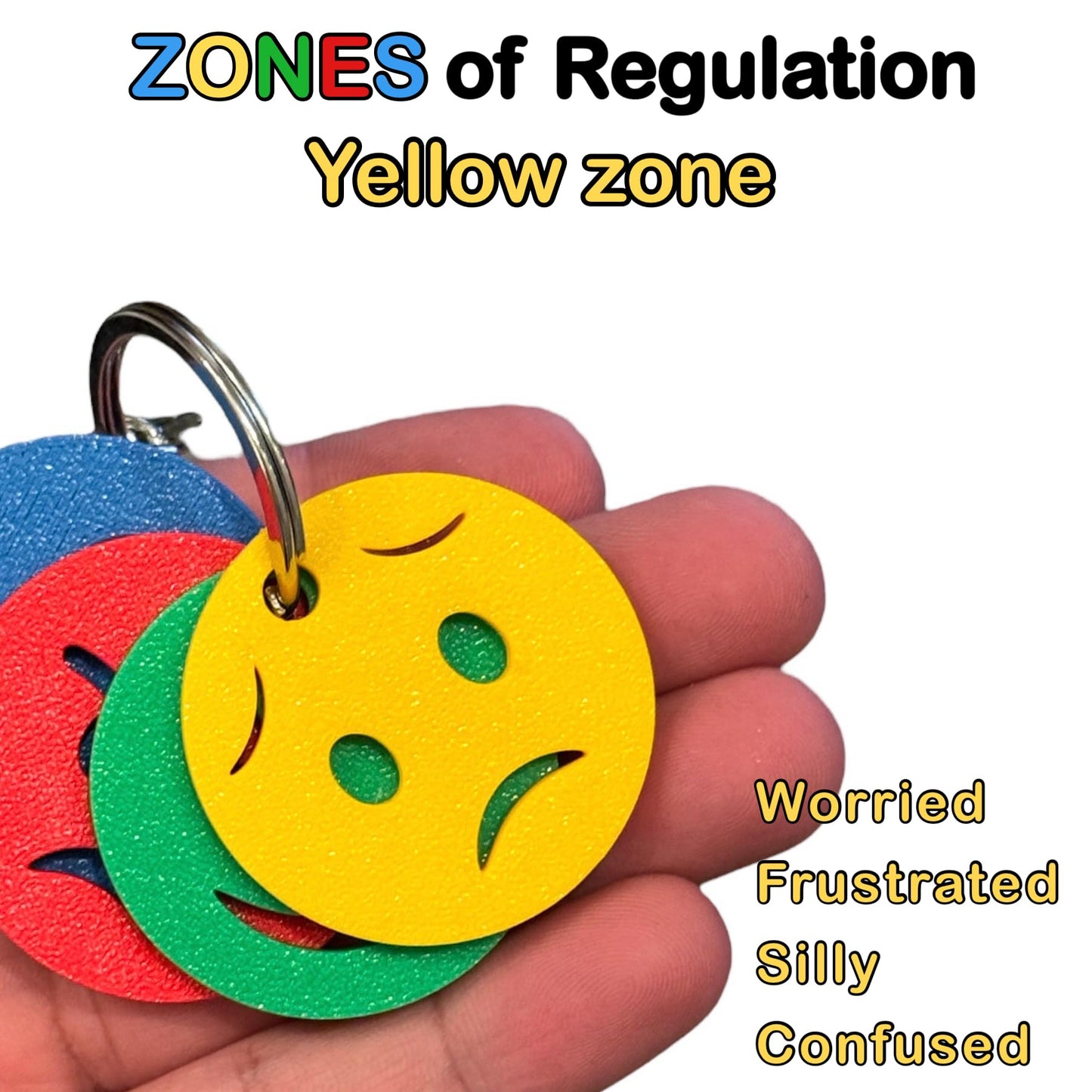 The Original Designed Emotions Regulation Keychain – 4 Colour Coded Mood Zone Discs Teaching Aid | Emotional Regulation and Management Tool for Kids & Adults | SEN Communication Tool/Accessory