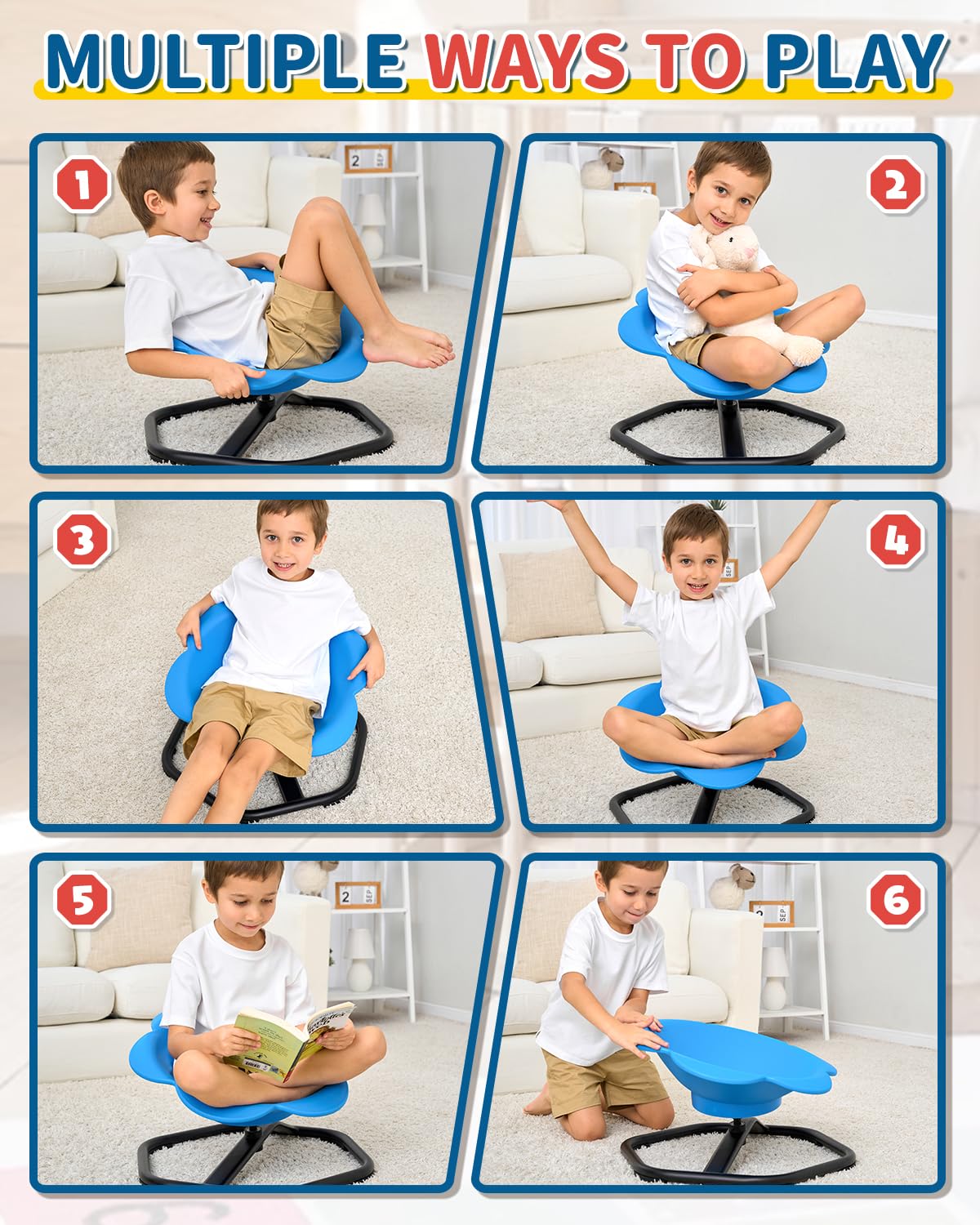 KidBloom Spinning Chair for Autism, Floral Seat Sensory Toys, ADHD Sensory Chair with Back Support, 360° Comfort Wrap Autism Sensory Equipment