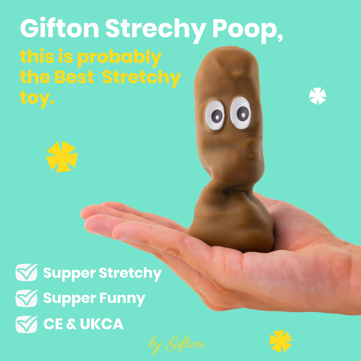 Gifton - Stretchy Poo Stress Relief Ball Fake Poop - Novelty Squishy Squeeze Sensory Fidget Toy - Gift for Boy Girl Teen Kids - Funny Birthday Present for Adults Men Women - Christmas Stocking Filler
