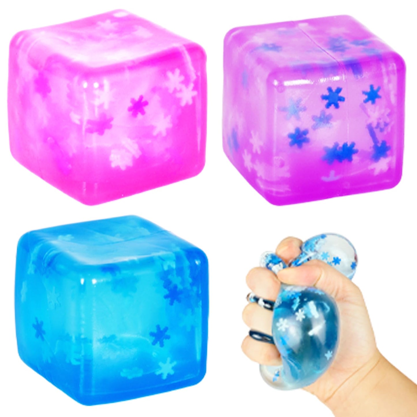 Ziporiajoy Durable Squishy Cube Squeeze Toys, Stress Cube Fidget Toy for Anxiety Relief, Not Easy to Fall Off Sensory Toys for Boys Girls Age 3+ (3 Pack 5cm Snowflake Design)