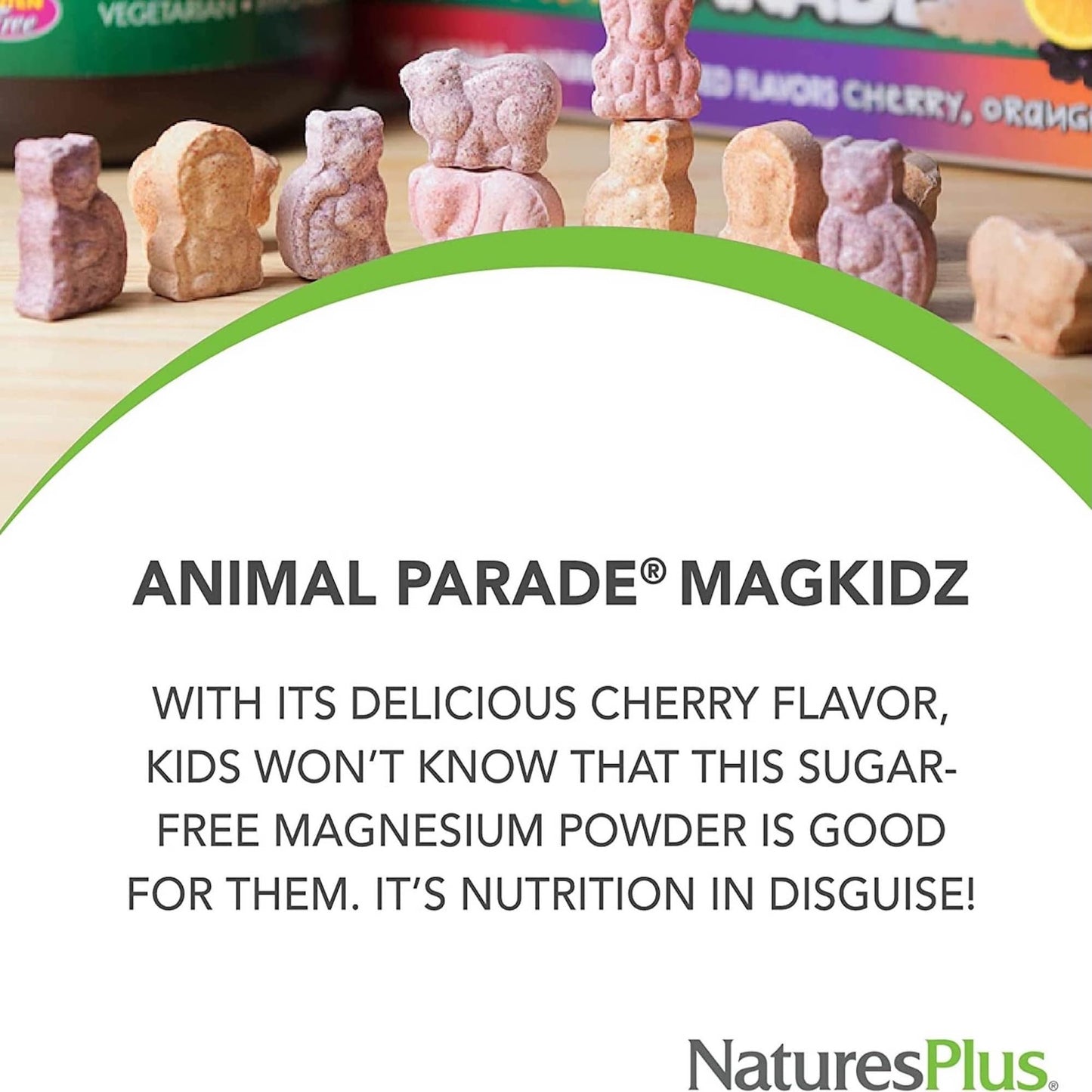 NaturesPlus Animal Parade MagKidz Children’s Magnesium Supplement - Natural Cherry Flavour, Teeth, Bones and Muscle Support - Gluten Free, Vegan - 90 Chewable Animal Shaped Tablets