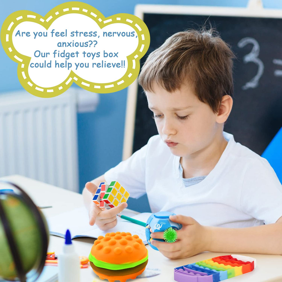 Paochocky Fidget Toy Set, 26PCS With Box Fidget Pack, Sensory Anxiety Relief Stress Toys for Autism, Fidget Toy in Rainbow, Fries Burger Relaxing Entertainment Birthday Gift for Kids Adults