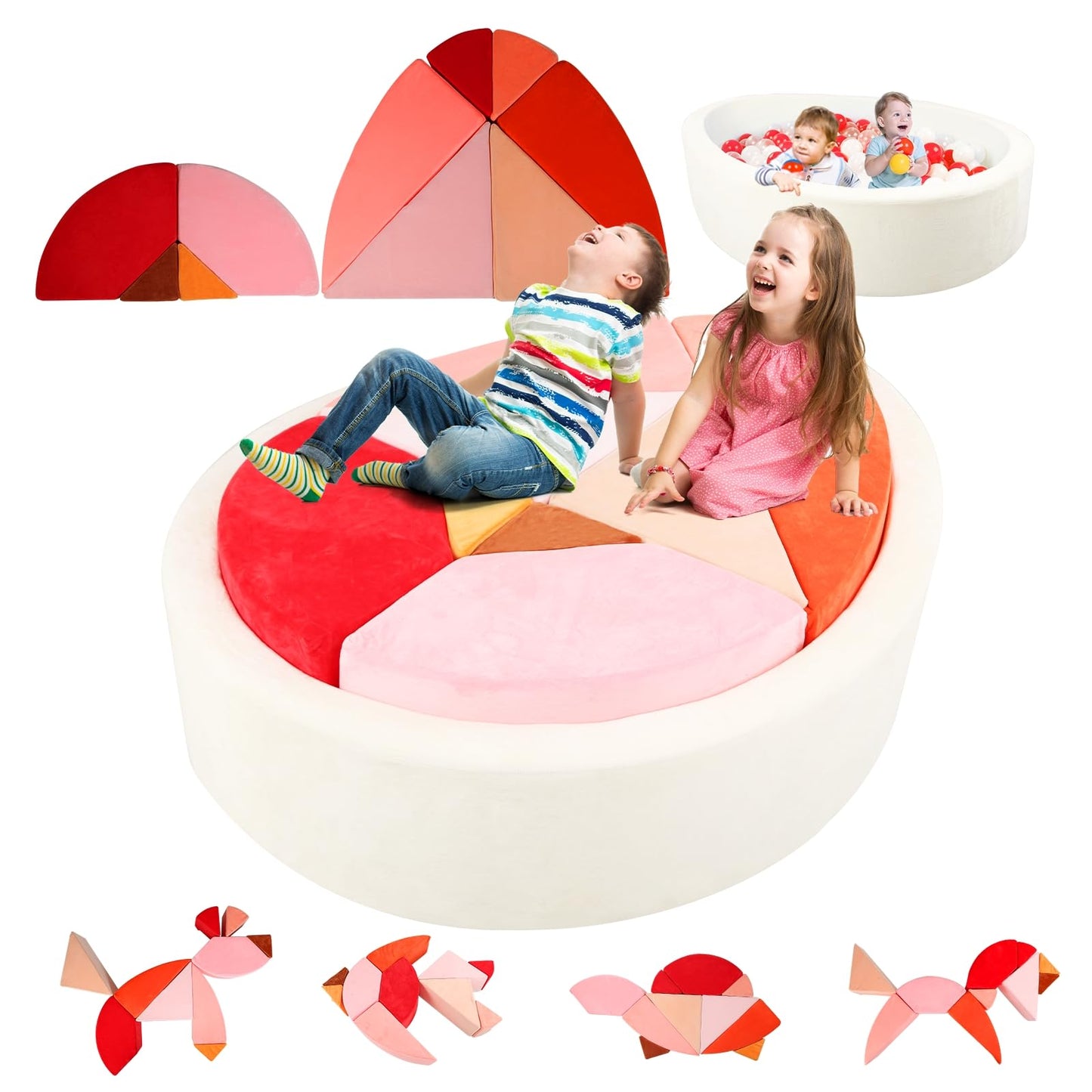 Heypappy Kids Play Couch, 2-in-1 Egg-Shape Kid Play Sofa with Unique Ball Pit(no Balls Included), Tangram Puzzle Plays Couch for Playroom, Modular Play Couchs for Inspiring Creativity, Glow