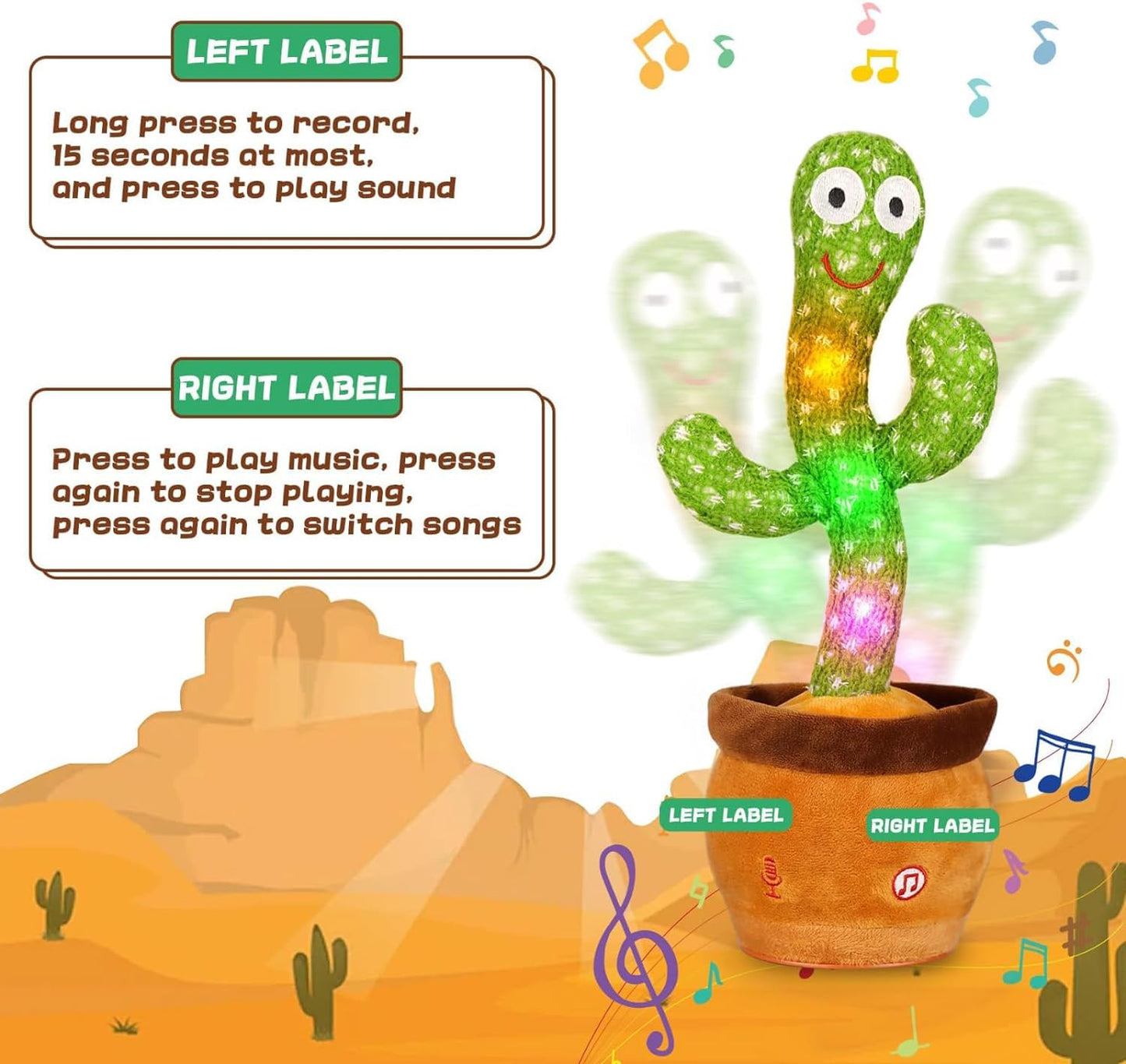 Cactus Toy Sensory Toys Dancing Singing Talking Lighting Repeating Cactus Toy