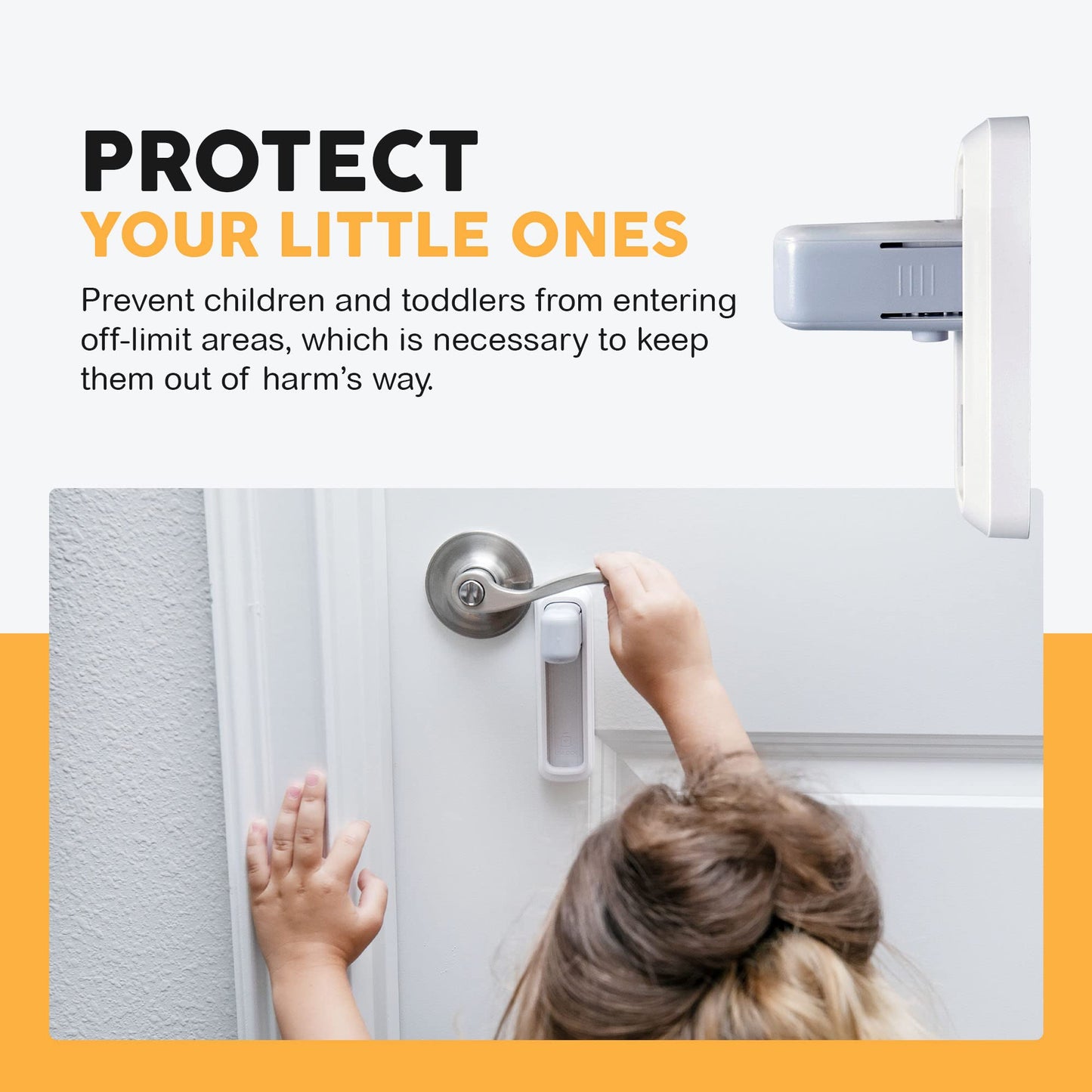 BeeGo Door Lever Locks (2 Pack) – Stick On Door Lock Without Drilling | Door Security with 3M VHB Adhesive for Home, Bedroom, Kitchen & Hotel Travel Safety