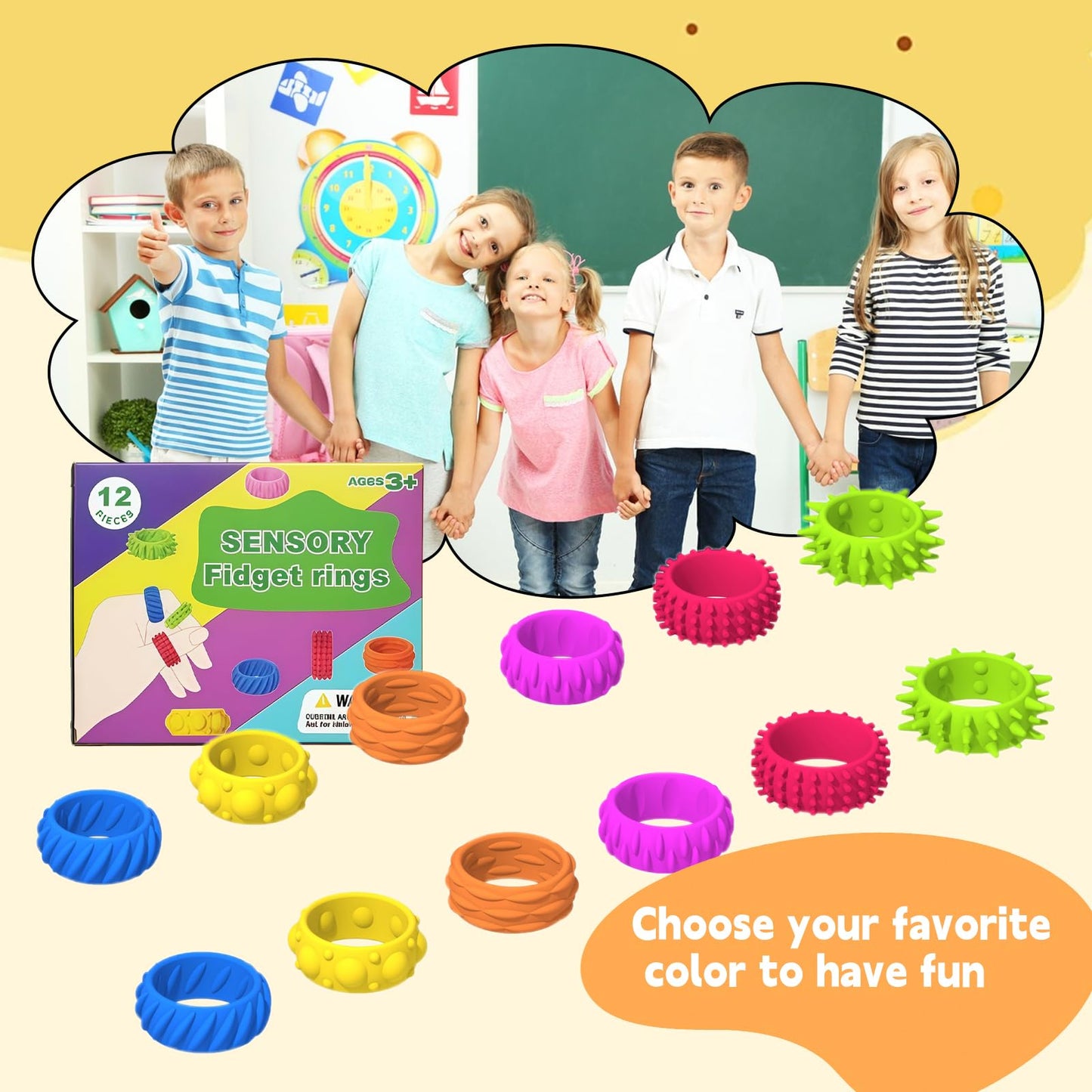 Daryunk 12pcs Fingertip Toys for Kids, Sensory Toys, Suitable for Autism and ADHD, Toys Anxiety Relief for Adults, 6 Styles and Colours