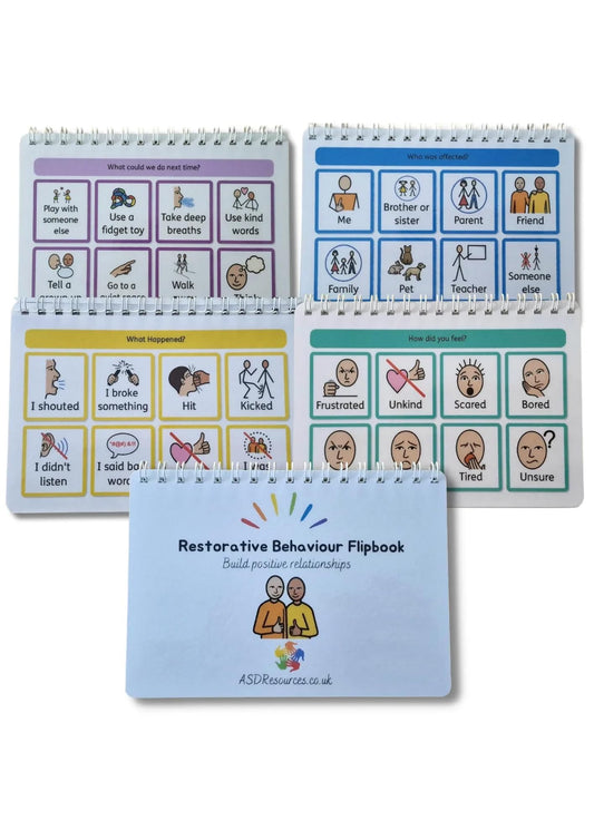 Restorative behaviour book - help promote positive relationships - Autism, special needs, visual communication (A6)
