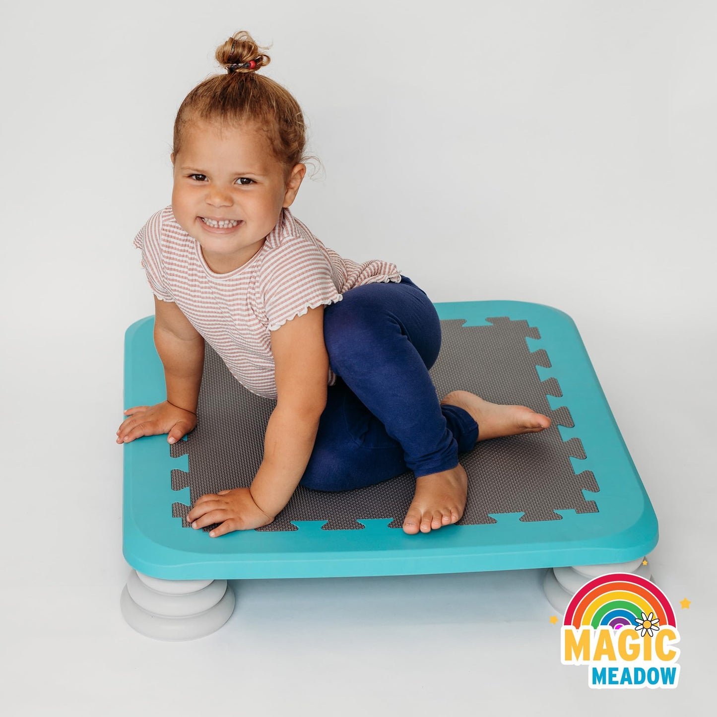 MagicMeadow Blue Sensory Autism Kids Trampoline Indoor Board - Suitable for Kids and Toddler Trampoline for 3 Years Old Plus, 75kg Weight Limit, PU Foam Removable Foot Pads - Durable and Easy Clean