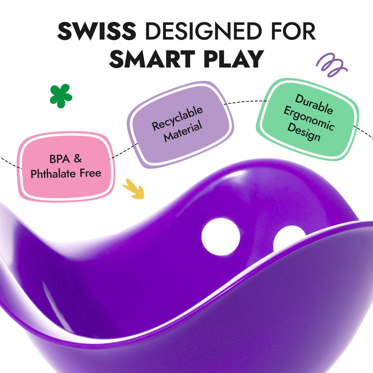 MOLUK Bilibo Open-Ended Sensory Toy for Toddlers & Kids, Swiss Design for Balance, Spinning & Imaginative Play, Durable Indoor & Outdoor Toddler Toy for Children Aged 2+, Purple