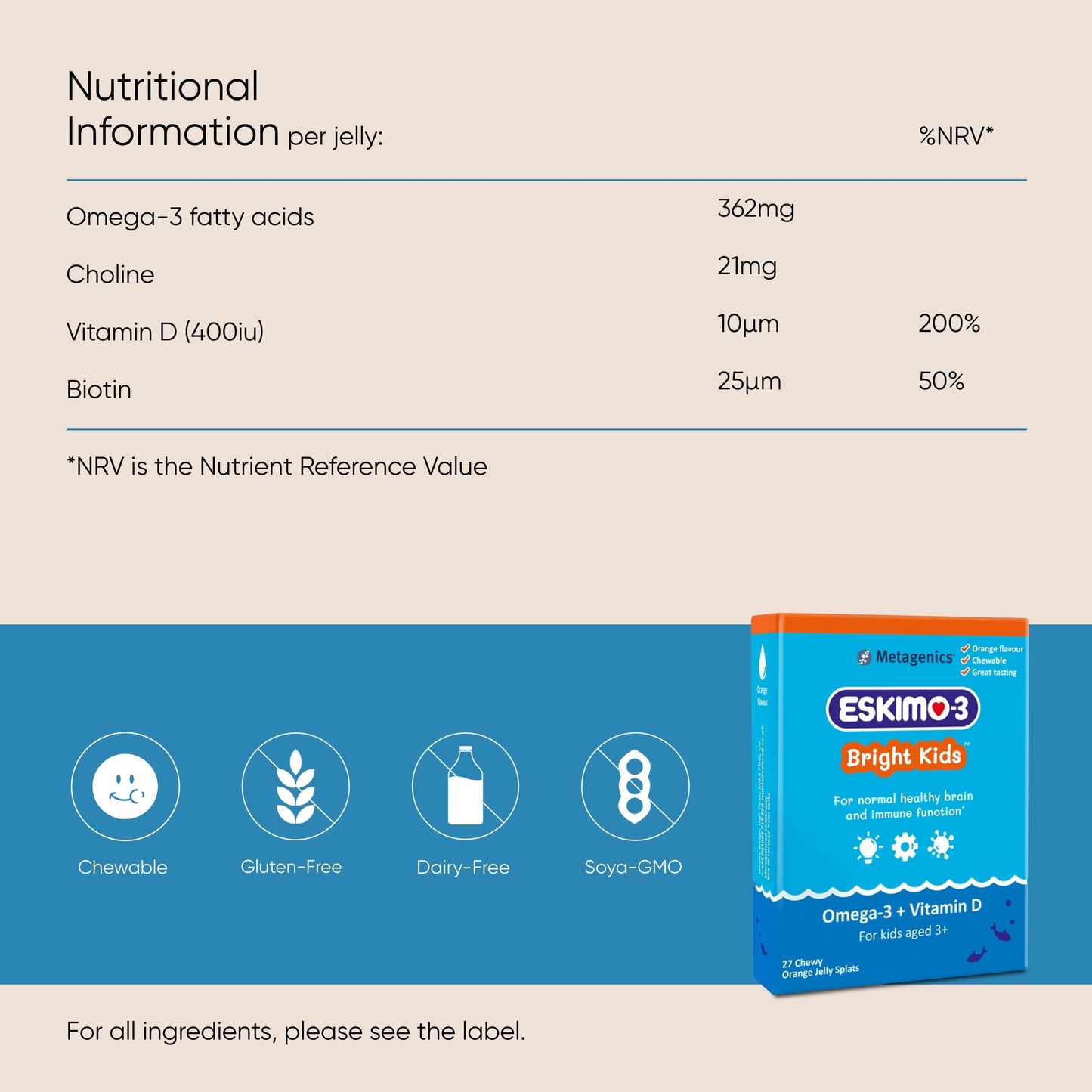 Eskimo-3 Bright Kids Fish Oil by Metagenics - Jelly Splats, 27 Servings