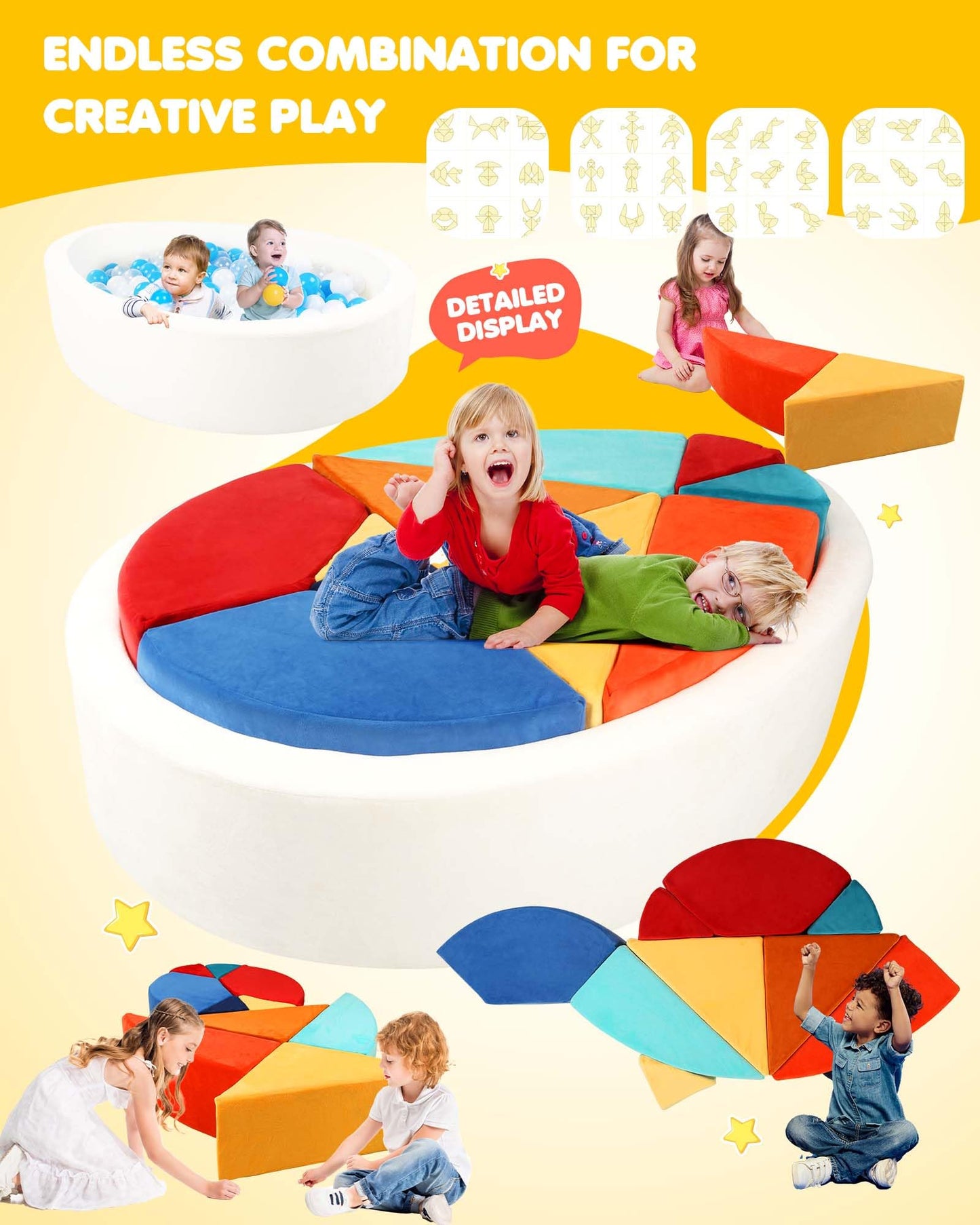 Heypappy Kids Play Couch, 2-in-1 Egg-Shape Kid Play Sofa with Unique Ball Pit(no Balls Included), Tangram Puzzle Plays Couch for Playroom, Modular Play Couchs for Inspiring Creativity, Samba