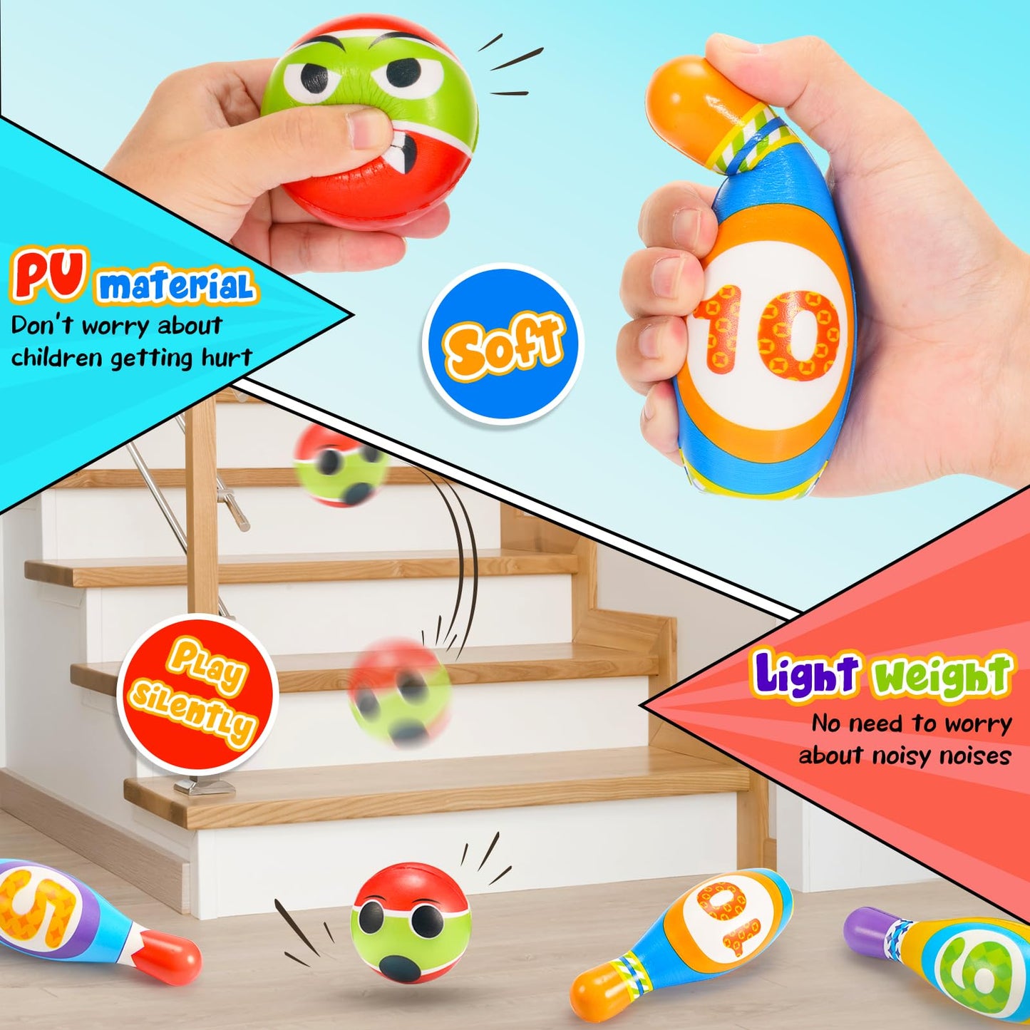 Qukir Bowling Set Kids, Toys for 2 3 4 Year Old Boy Girl Gift for 1-6 Year Olds Boys Toys Age 3-5 Toddler