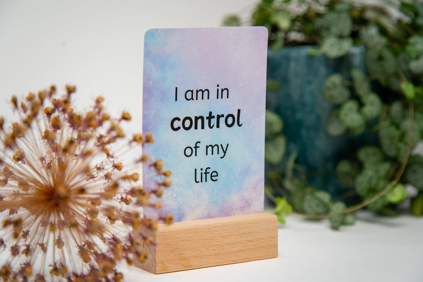 50 Positive Affirmation Cards with Wooden Stand - Daily Mindfulness, Gratitude & Inner Peace Practices | Self-Care & Inspirational Gifts for Women, Men (Includes 5 Blank Cards)