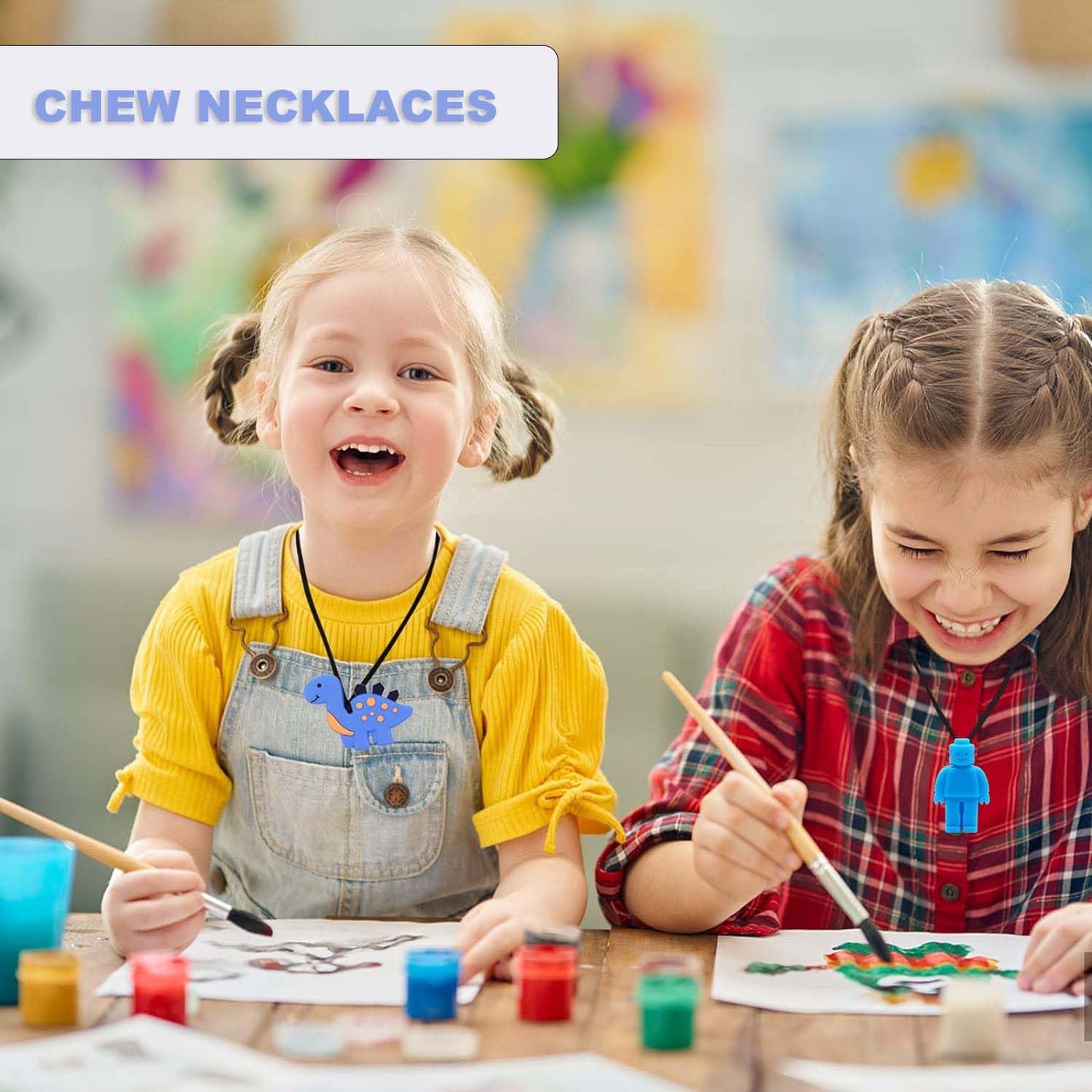 6 PCS Sensory Chew Necklace - Chew Toys for Autistic Children Safety Food Grade Silicone for Kids Toddlers ADHD, Autistic, Biting Needs, Chew Pendant Toy with Adjustable Buckle