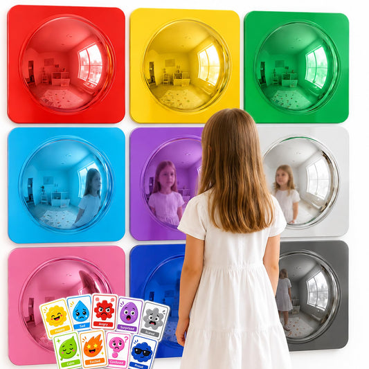 9 Pack Bubble Convex Mirror Panels with Mood Cards– Sensory Wall Toys for Autism, Visual Perception Training Acrylic Sensory Equipment, Calming Corner Items for Kids