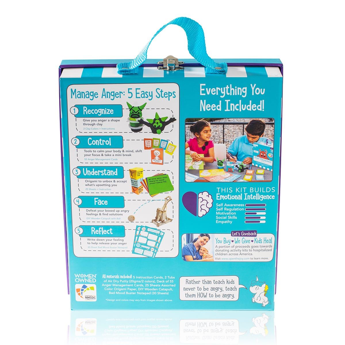 Colourful Anger Management Box for Kids - Educational Toys with Flashcards, DIY Wooden Catapult, Air Dry Putty, Origami Paper, Bad Mood Buster Notepad - Anger Management Toys for Ages 4+