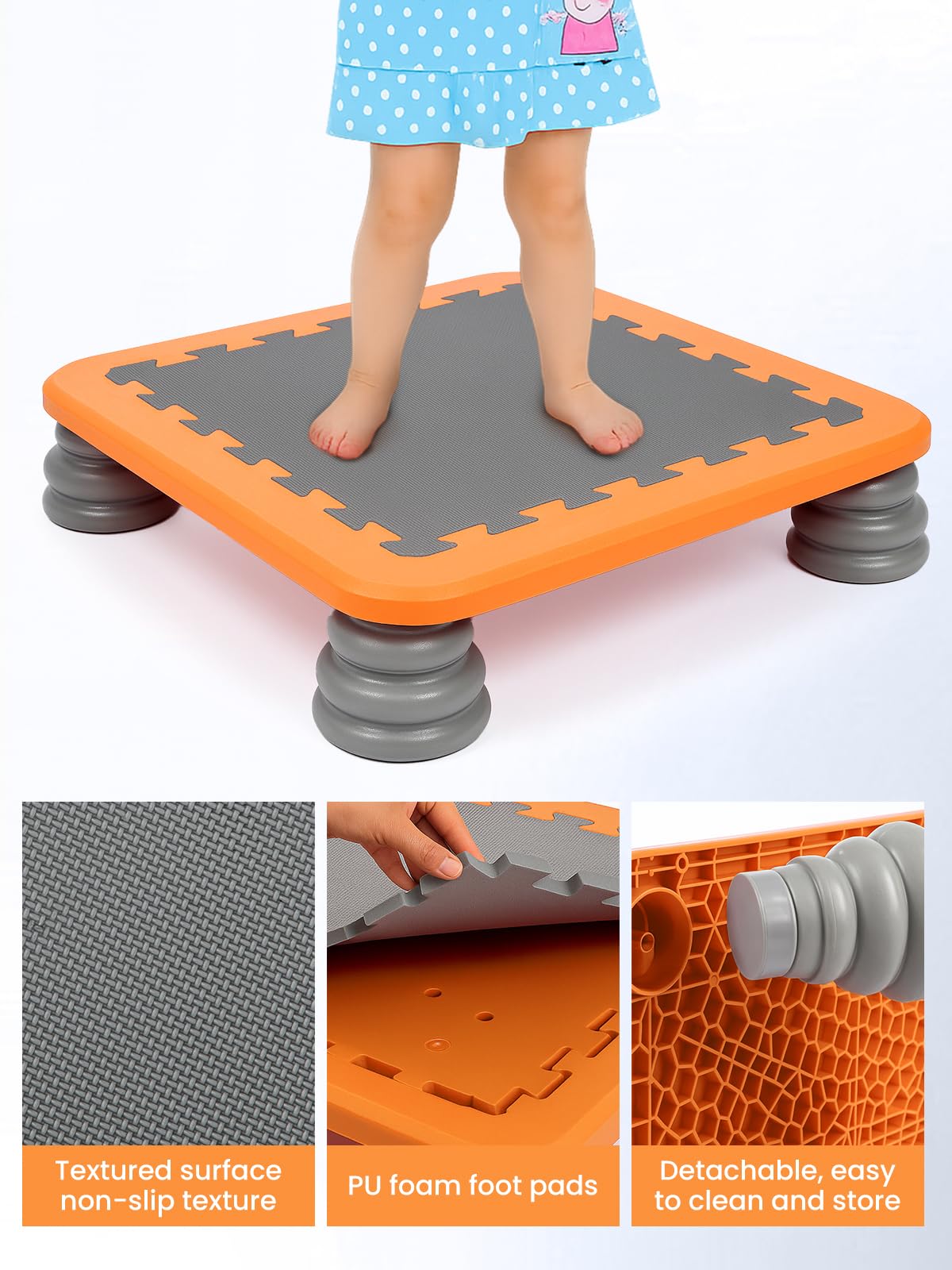 GROWNEER Mini Indoor Trampoline for Kids – Autism-Friendly Sensory Toy with PU Foam Padding – Safe & Durable Jump Board for Toddlers – 80KG Weight Capacity – Easy to Clean & Assemble (Orange)