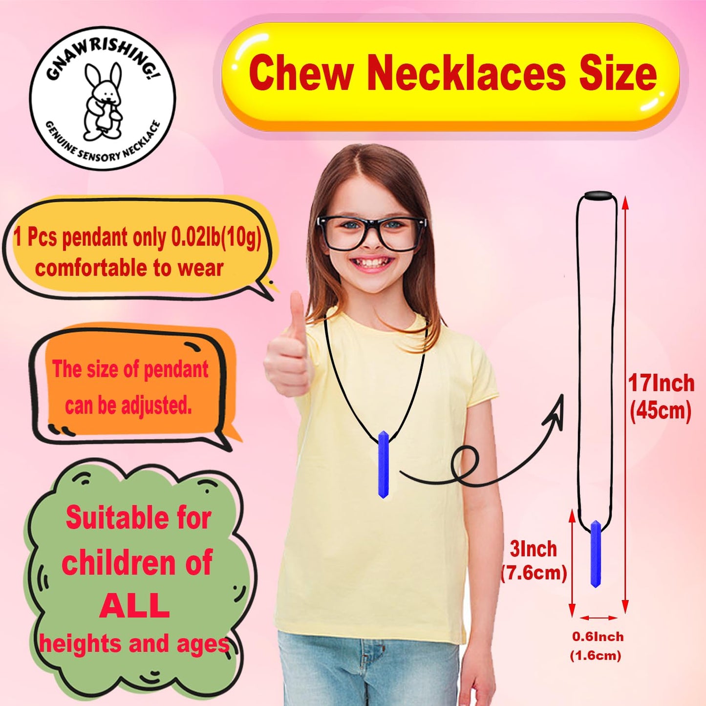GNAWRISHING Chew Necklaces for Sensory Kids 8 Pcs Diamond Shape Sensory Chewy Toys for Autism Girl and Boy, ADHD Toddler, Adult