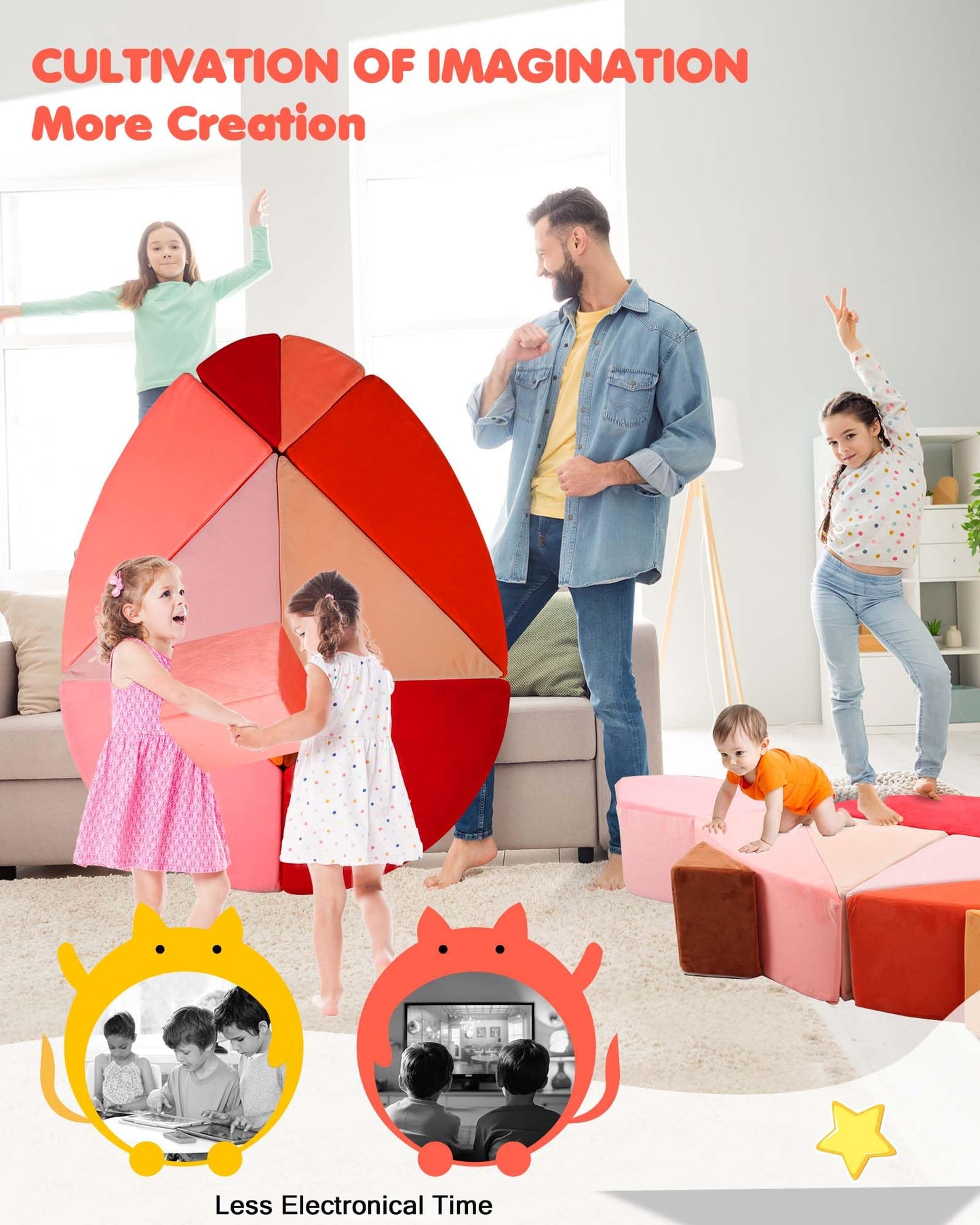 Heypappy Kids Play Couch, 2-in-1 Egg-Shape Kid Play Sofa with Unique Ball Pit(no Balls Included), Tangram Puzzle Plays Couch for Playroom, Modular Play Couchs for Inspiring Creativity, Glow