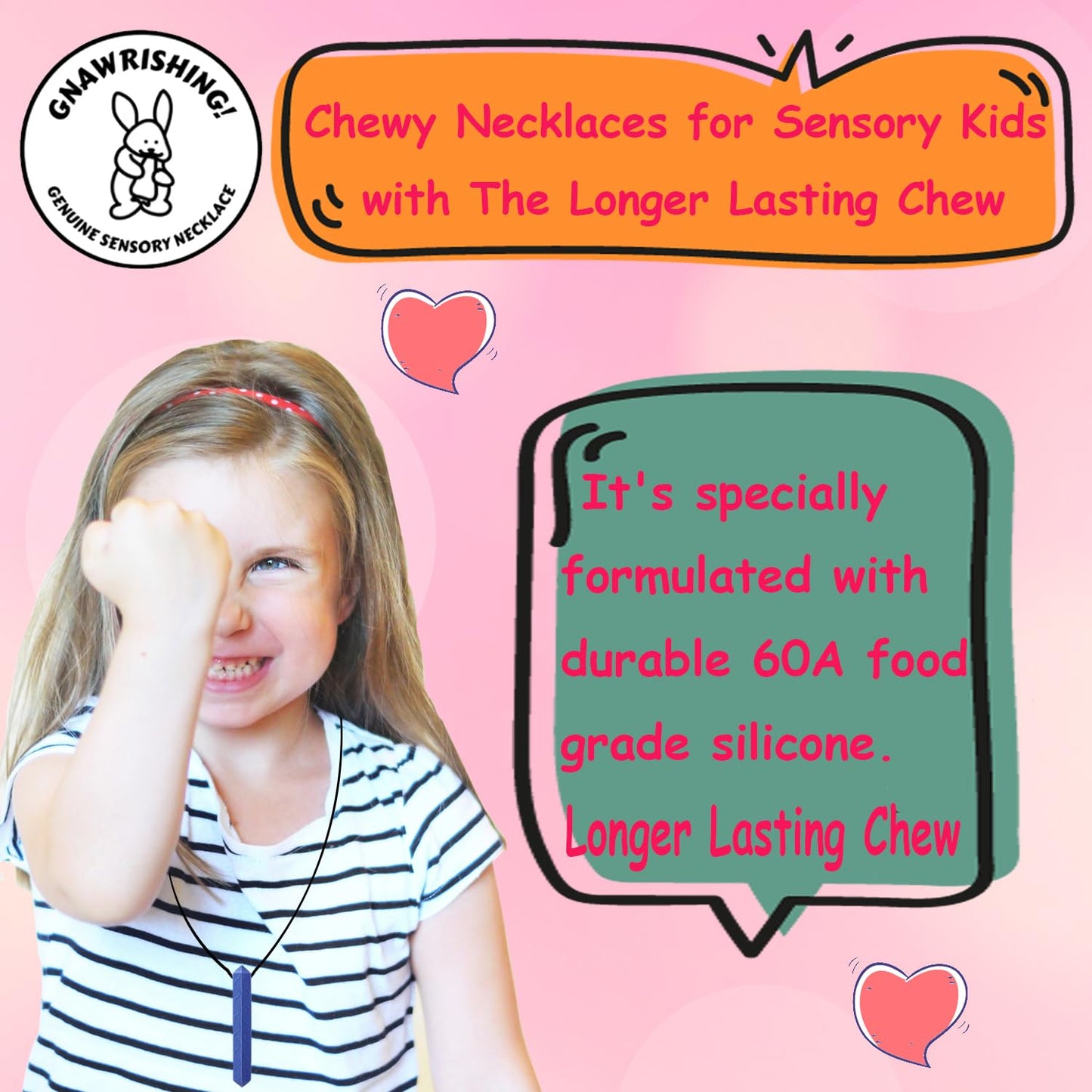 GNAWRISHING Chew Necklaces for Sensory Kids 8 Pcs Diamond Shape Sensory Chewy Toys for Autism Girl and Boy, ADHD Toddler, Adult
