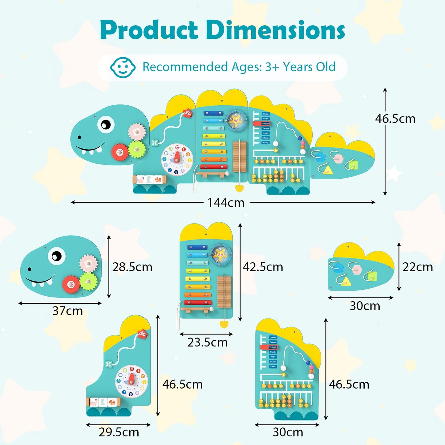 COSTWAY Activity Wall Busy Board Panels, 11 in 1 Wooden Sensory Wall Toy, Toddler Learning Activity Center for Education & Early Development (Green Dinosaur)