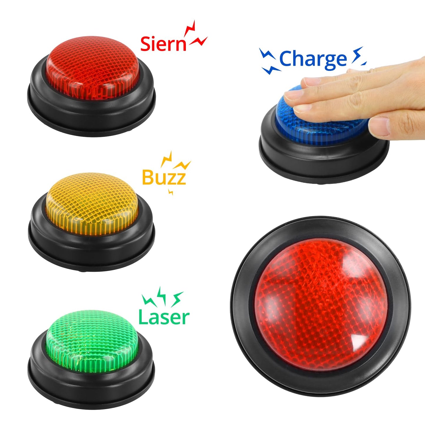 QWORK® 4 Pack Answer Buzzers for Quizzes, Light & Sound Game Show Buzzers For Party, Classroom