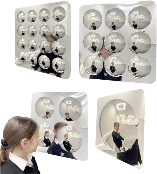 Playlearn Set of 4 Sensory Convex Bubble Mirror for Wall-51x51cm Sensory Room Equipment Domed Acrylic