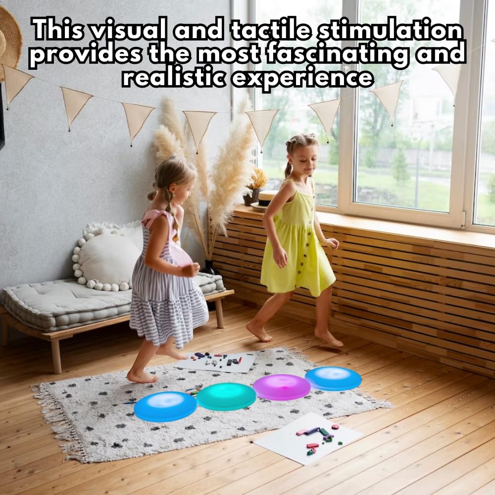 Playlearn 50cm Interactive Light Up Floor Tiles for Kids - Round Sensory Tiles for Anxiety OCD ADHD ADD - Sensory Room Equipment