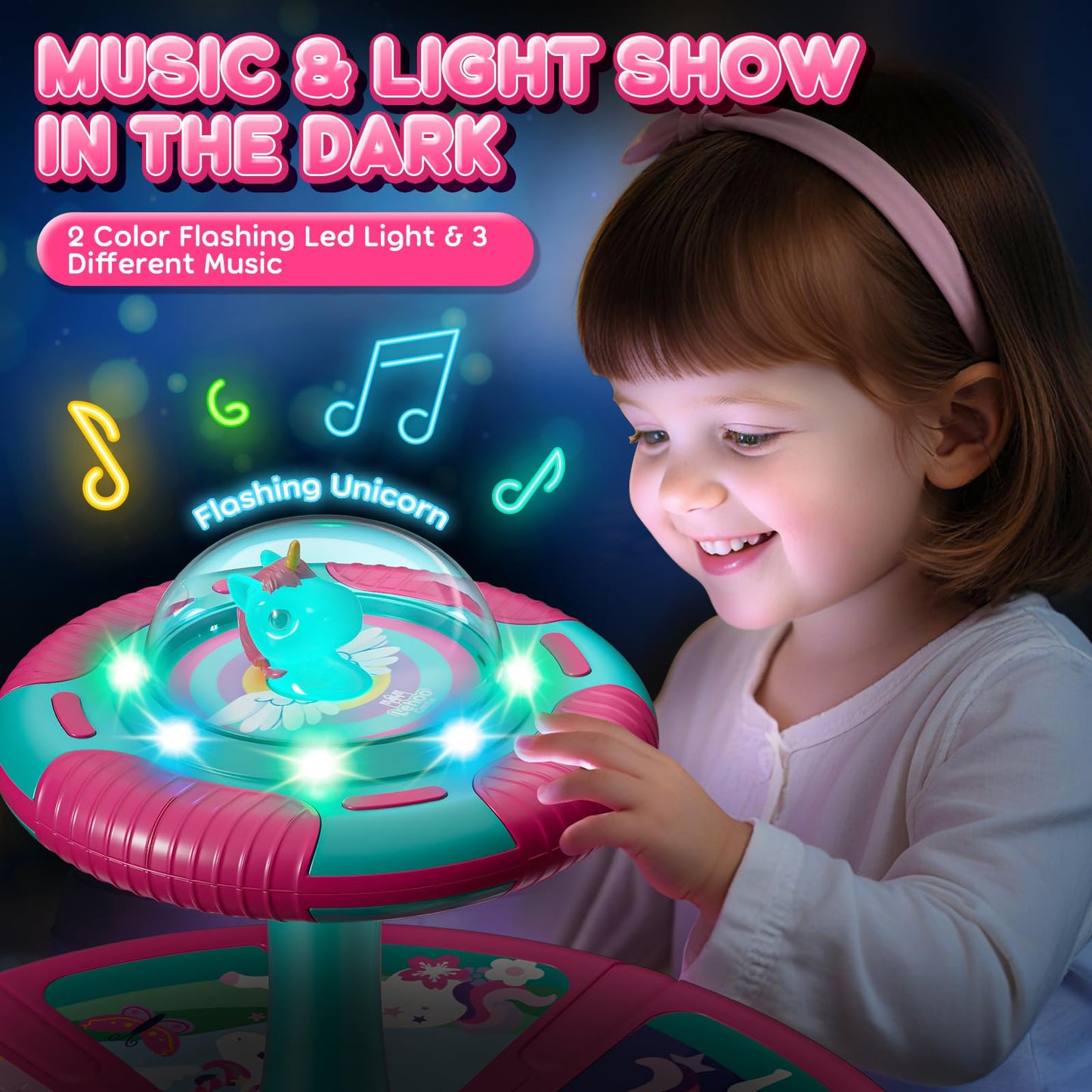 Lehoo Castle Sensory Toys for Toddlers 1-3 Girls, Toddler Sensory Toys for Autism with Lights and Music, 360° Spinning Chair for Body Balance Training, Sensory Seat Birthday Gift for Kids 2-4