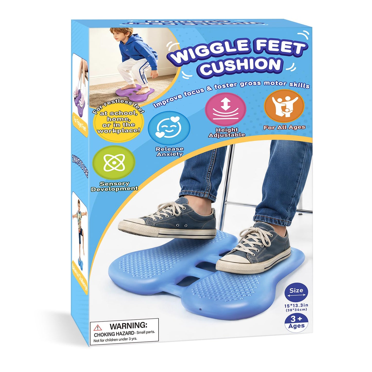 ADHD Focus Tool Thedttoy Sensory Wobble Feet Cushion, Height-adjustable Wiggle Foot Cushion Sensory Fidget Aid, Calming Sensory Toys for Autism,Balance Pad for Kids Adults,Fidgets for School&Home-Blue