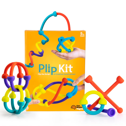 Fat Brain Toys Plip Kit | 52 Piece Bendy Silicone Link Toy Building Set in a Variety of Shapes
