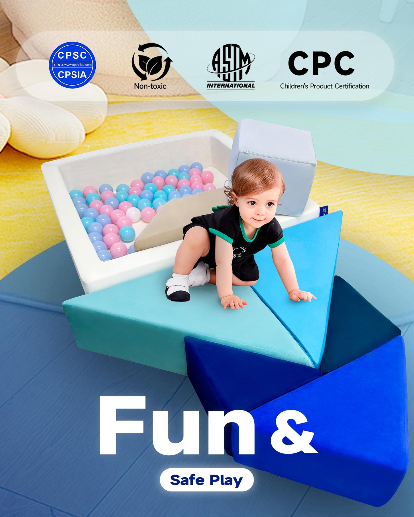 Heypappy Kids Play Sofa, Tangram Square Puzzles Couch Furniture, Modular Kids Play Couchs Furniture, Puzzle Solving Couchs Building Fort for Playroom Bedroom Boys Girls Teens, Ocean