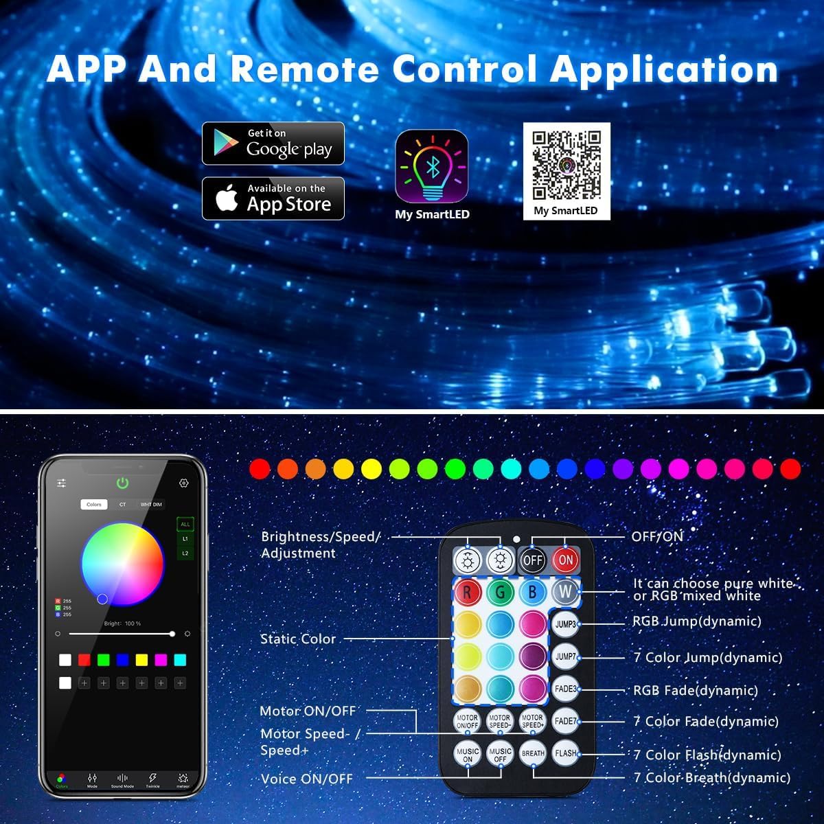 Callsky Sensory Lights 16W Fiber Optic Curtain Lights for Sensory Room/Autistic Kids,APP+Twinkle+Sound Activated Light Engine,Tough and Durable (3*0.75) Sparkle Flash Point Cables, 50pcs*6.5ft+Remote