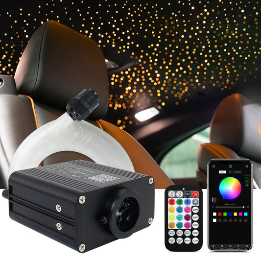 Callsky 16W Twinkle & Sound Star Ceiling Light With 450pcs*0.03in*9.8ft Fiber Optic Headlight Kits for Sky Decoration, Music+APP+Remote Control Engine End Glow Fiber Strands