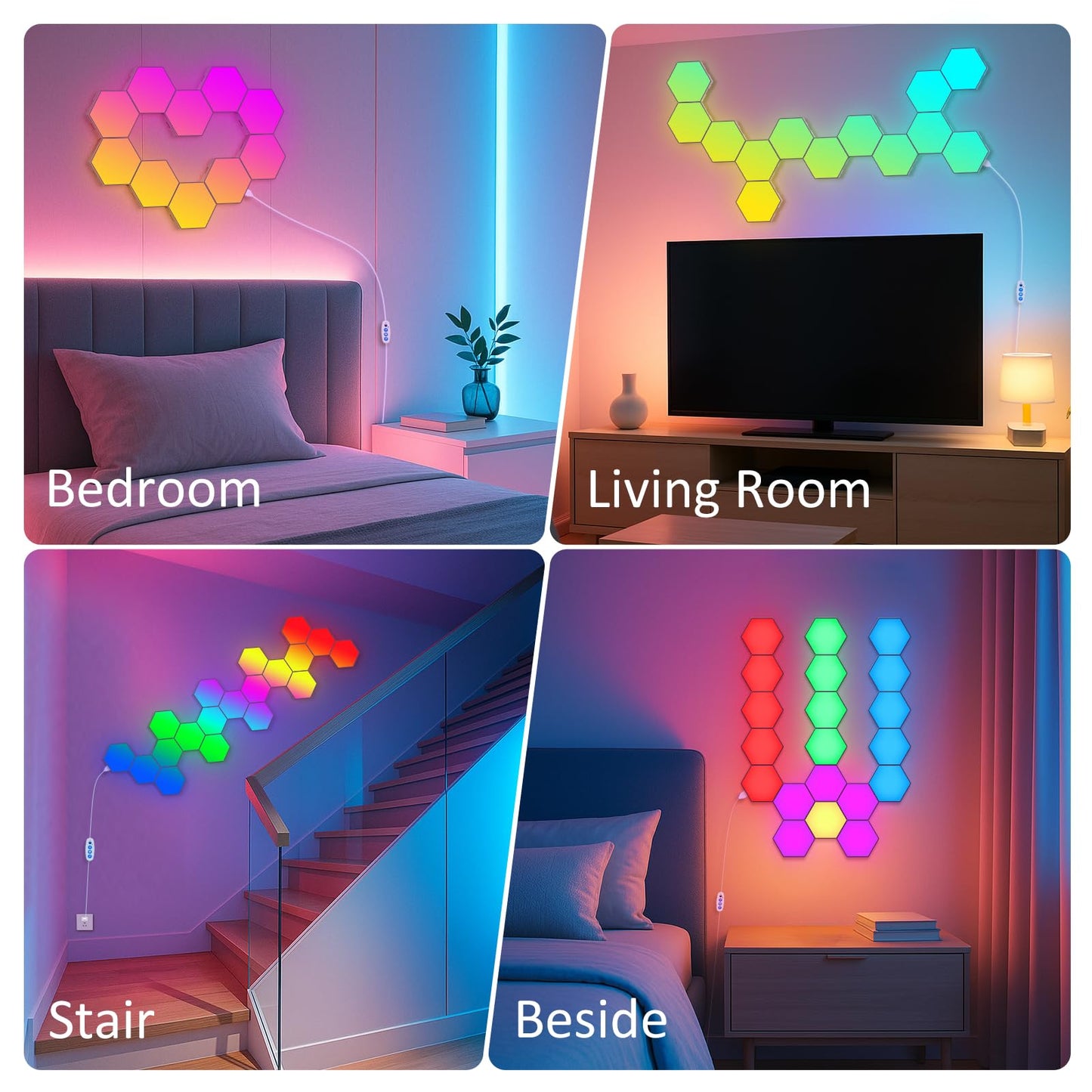 Kangtaixin Hexagon LED Lights – 8 Pack Hex Wall Light RGB Gaming Panels, Hexagonal Smart Light Sync to Music for Room Decor, Bar, Gaming Setup, Bedroom Wall