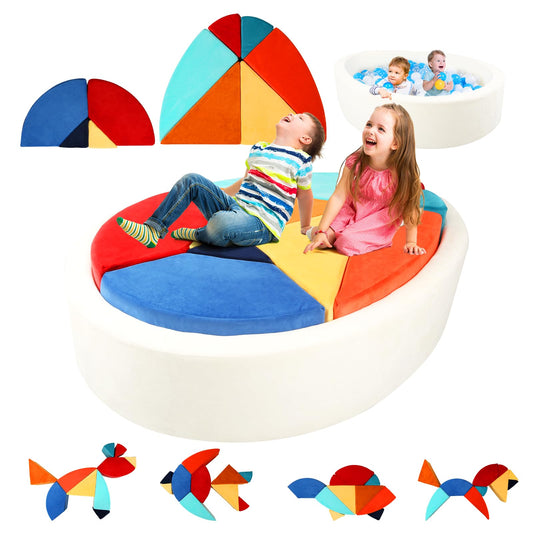 Heypappy Kids Play Couch, 2-in-1 Egg-Shape Kid Play Sofa with Unique Ball Pit(no Balls Included), Tangram Puzzle Plays Couch for Playroom, Modular Play Couchs for Inspiring Creativity, Samba