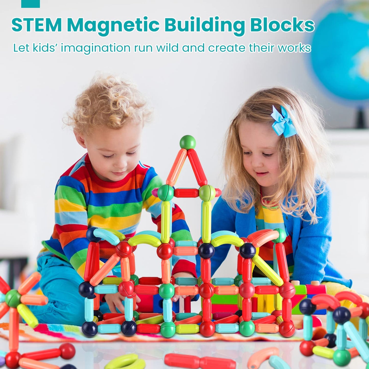 BAKAM Magnetic Building Blocks for Kids Ages 4-8, STEM Construction Toys for Boys and Girls