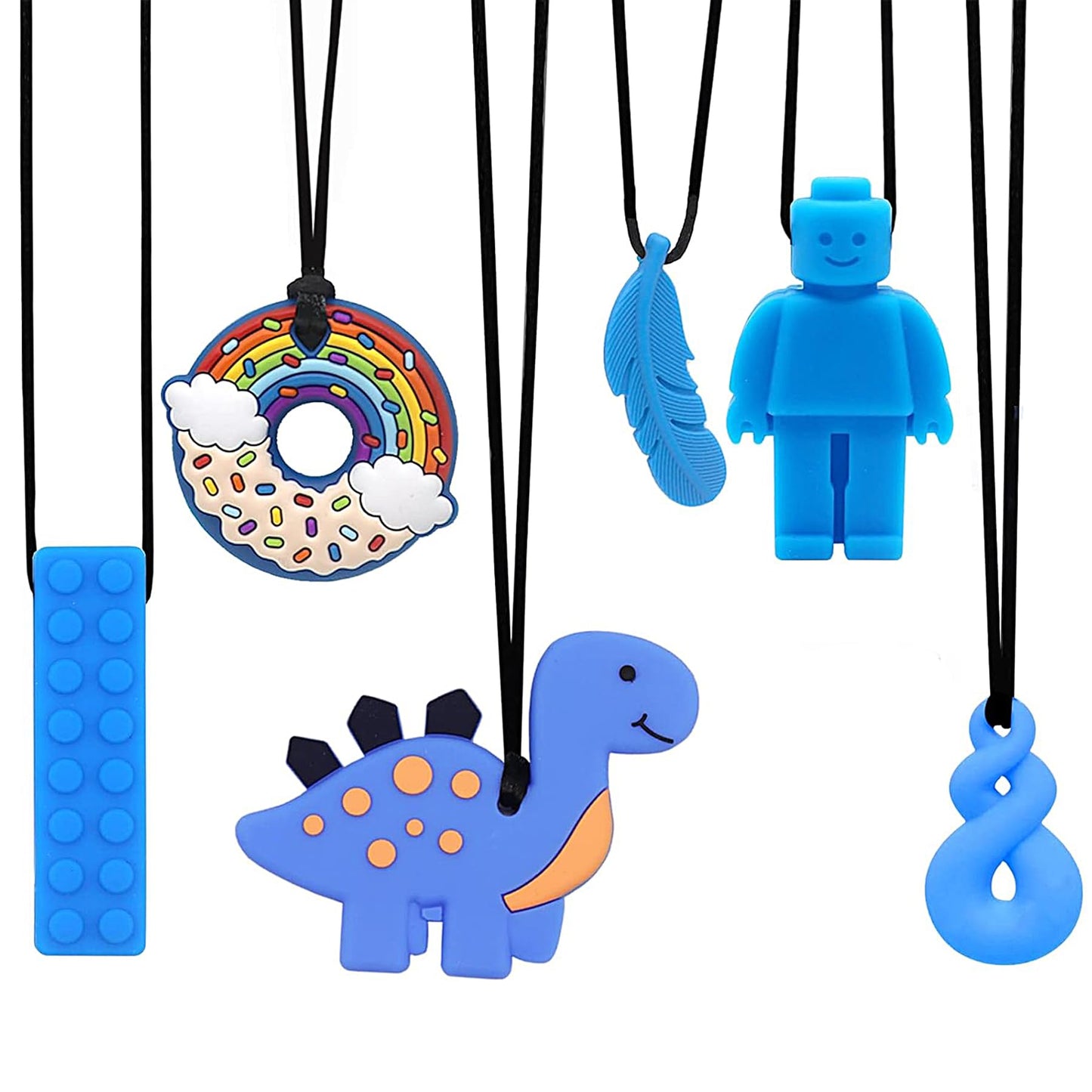 6 PCS Sensory Chew Necklace - Chew Toys for Autistic Children Safety Food Grade Silicone for Kids Toddlers ADHD, Autistic, Biting Needs, Chew Pendant Toy with Adjustable Buckle